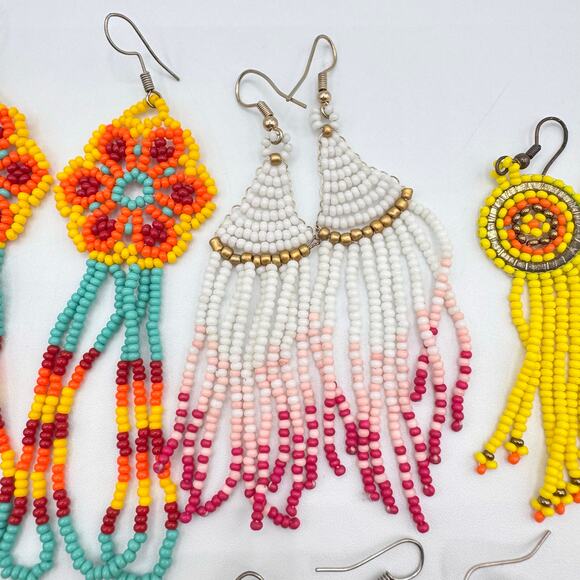 Tribal Ethnic Southwestern Seed Bead Fringe Curtain Earring Lot Colorful Boho - Picture 4 of 11